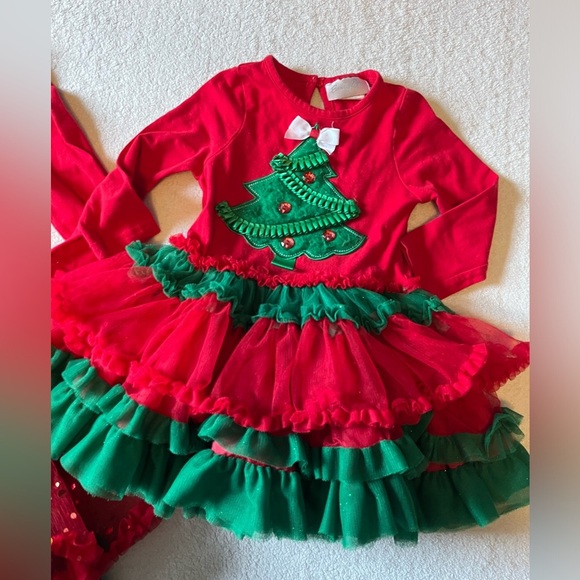 Christmas Dresses, matching set (sz 8 & 2T), large fluffy tulle skirts red green - Picture 2 of 5